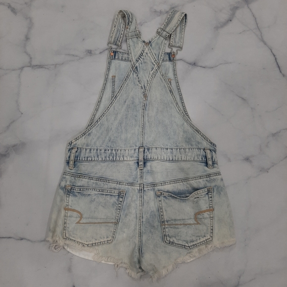 American Eagle Light Wash Distress Denim Shortalls - Picture 5 of 8
